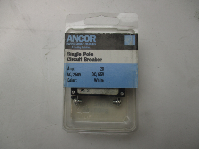 ANCOR Marine Grade Circuit Breaker Single Pole White 20 Amp, AC/250, DC/65