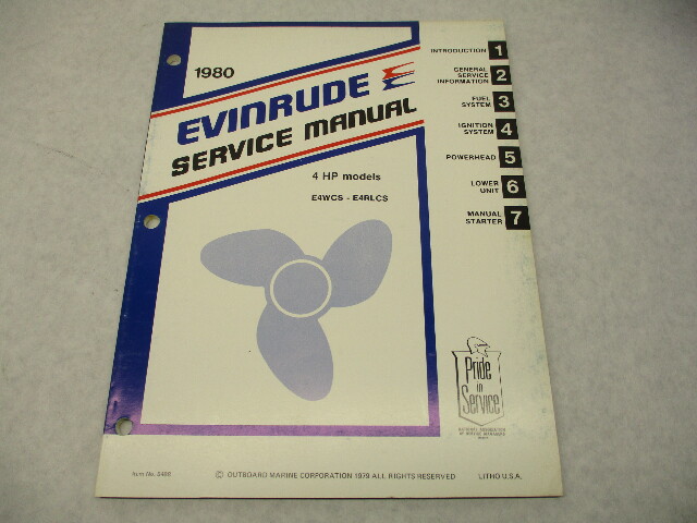 Item 5488 OMC 1980 Evinrude Outboard Service Repair Manual 4 HP E4WCS E4RLCS