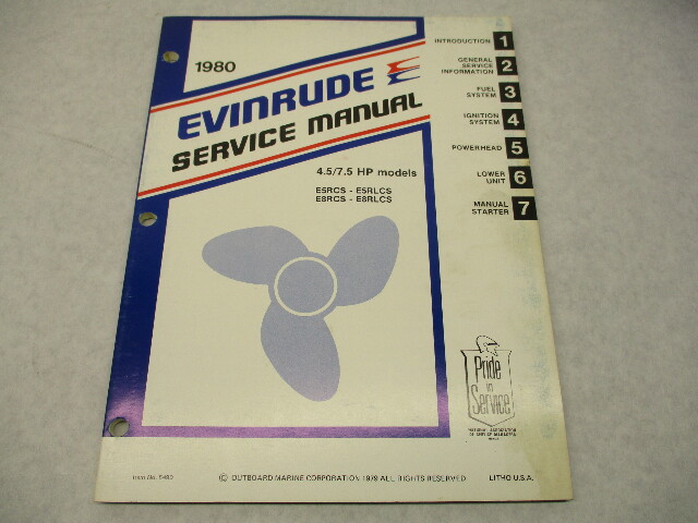 5490 OMC 1980 Evinrude Outboard Service Repair Manual 4.5 & 7.5 HP