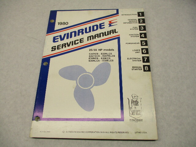 5492 OMC 1980 Evinrude Outboard Service Repair Manual 25 & 35 HP E25RCS E35RLCS
