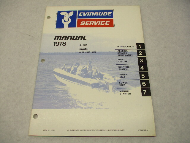 5392 1978 Evinrude Outboard Service Repair Manual 4 HP 4806 4836 4837