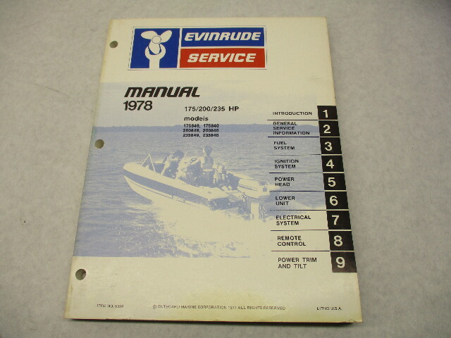 5399 OMC 1978 Evinrude Outboard Service Repair Manual 175 200 235 HP Models