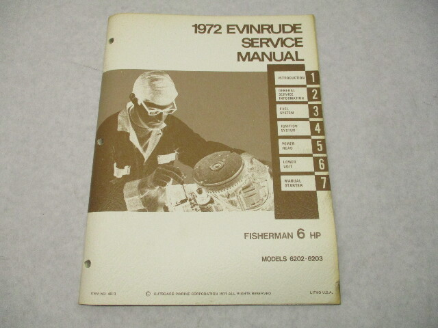 4813 OMC 1972 Evinrude Outboard Service Manual 6 HP Fisherman 6202 6203