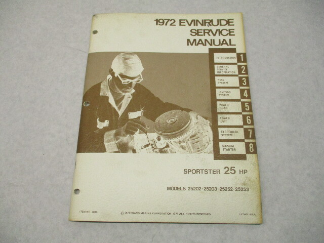 4816 OMC 1972 Evinrude Outboard Service Manual 25 HP Sportster 25202 25253
