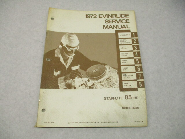 4820 OMC 1972 Evinrude Outboard Service Repair Manual 85 HP Starflite 85293