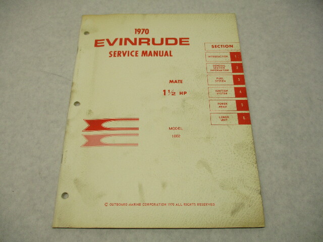 4681 OMC Evinrude Outboard Service Repair Manual 1.5 HP Mate 1002 1970