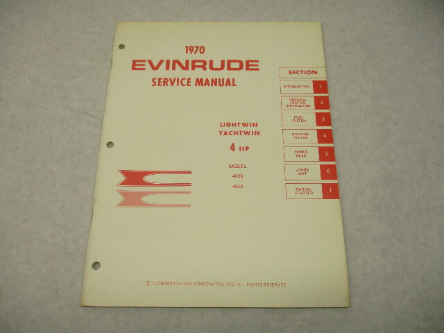 4682 OMC Evinrude Outboard Service Repair Manual 4 HP Lightwin Yachtwin 1970