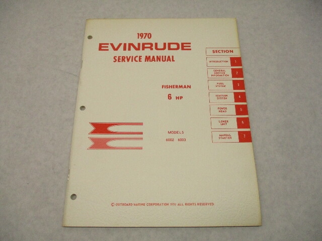 4683 OMC Evinrude Outboard Service Repair Manual 6 HP Fisherman 6002 6003 1970