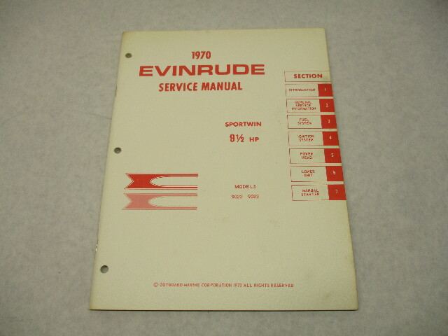 1970 Evinrude Outboard Service Repair Manual 9.5 HP Sportwin 9022 9023