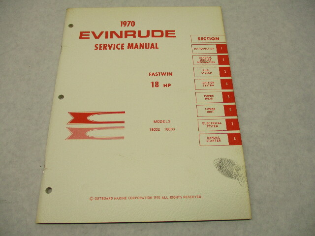 4685 OMC Evinrude Outboard Service Repair Manual 18 HP Fastwin 18002 18003 1970