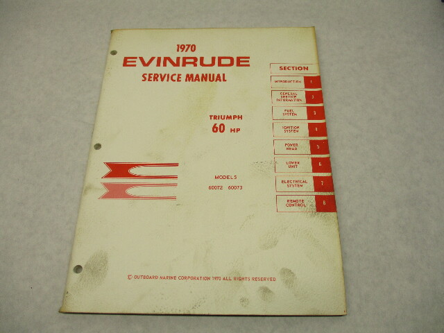 4689 OMC 1970 Evinrude Outboard Service Repair Manual 60HP Triumph 60072 60073