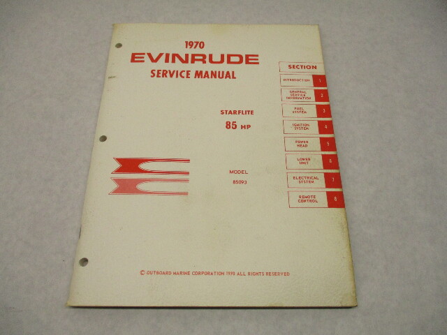 4690 OMC Evinrude Outboard Service Repair Manual 85 HP Starflite 85093 1970