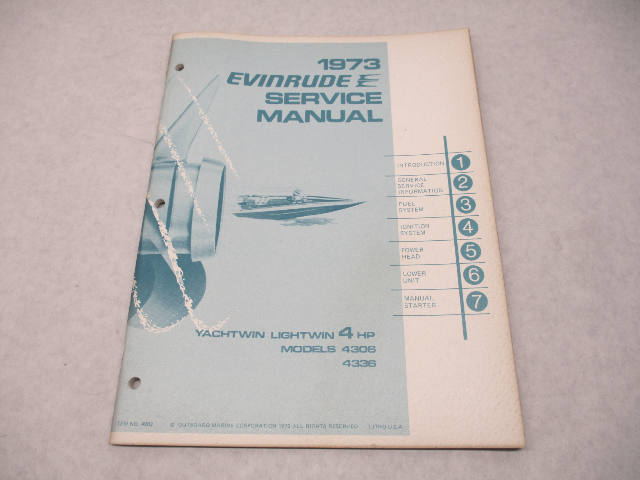 4902 OMC 1973 Evinrude Outboard Service Repair Manual 4 HP Yachtwin Lightwin 4308