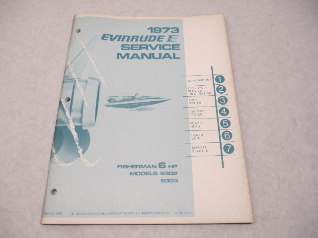 4903 OMC 1973 Evinrude Outboard Service Repair Manual 6 HP Fisherman 6302 6303