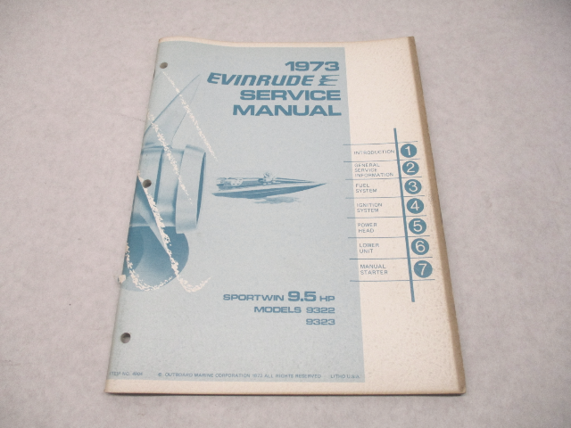4904 OMC 1973 Evinrude Outboard Service Repair Manual 9.5 HP Sportwin 9322 9323