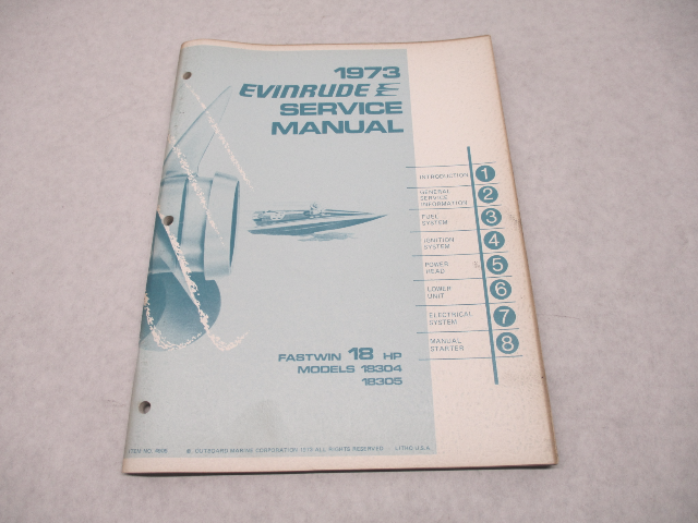 4905 OMC 1973 Evinrude Outboard Service Repair Manual 18 HP Fastwin