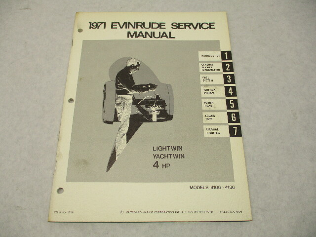 1971 OMC Evinrude Outboard Service Manual 4 HP Lightwin Yachtwin 4106 4136