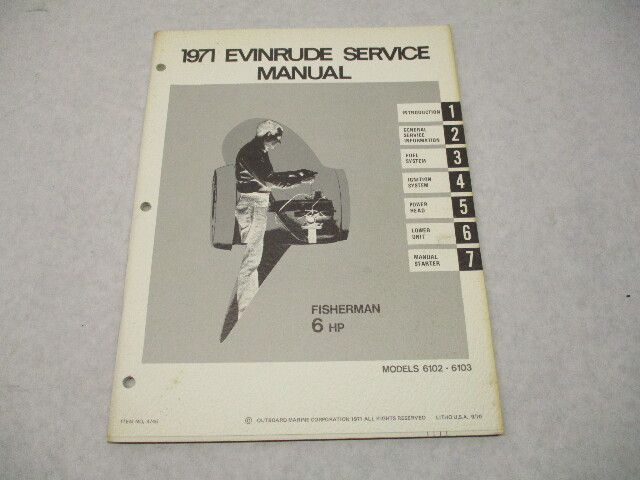 4746 OMC 1971 Evinrude Outboard Service Repair Manual 6 HP Fisherman 6102 6103