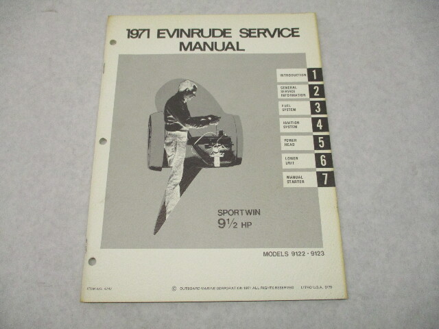 4747 OMC 1971 Evinrude Outboard Service Repair Manual 9.5 HP Sportwin 9122 9123