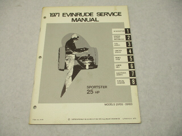 4749 OMC 1971 Evinrude Outboard Service Repair Manual 25 HP Sportster 25102 25103