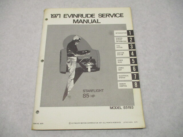 4675 OMC 1971 Evinrude Outboard Service Repair Manual 85 HP Starflight 85193