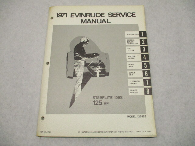4754 OMC 1971 Evinrude Outboard Service Repair Manual 125 HP Starflite 125183