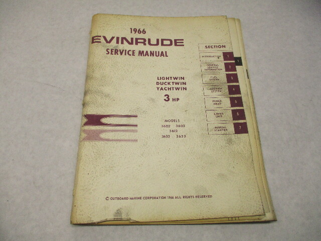 4277 OMC 1966 Evinrude Outboard Service Repair Manual 3 HP Lightwin Duckwin