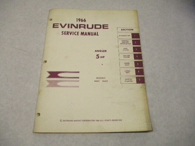 4278 OMC 1966 Evinrude Outboard Service Repair Manual 5 HP Angler 5602 5603