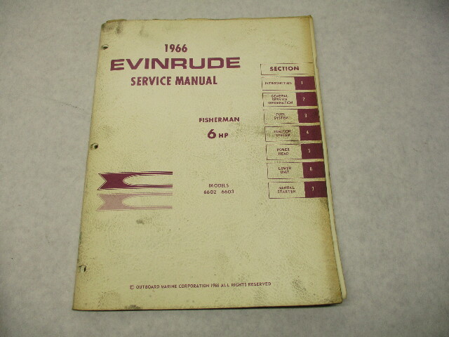 4279 OMC 1966 Evinrude Outboard Service Repair Manual 6 HP Fisherman 6602 6603