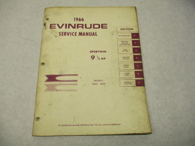 4280 OMC 1966 Evinrude Outboard Service Repair Manual 9.5 HP Sportwin 9622 9623