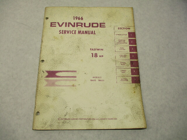 4281 OMC 1966 Evinrude Outboard Service Repair Manual 18 HP Fastwin 18602 18603