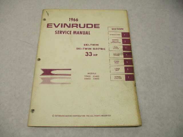 4282 OMC 1966 Evinrude Outboard Service Repair Manual 33 HP Ski-Twin/Electric
