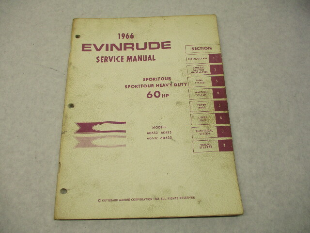 4284 OMC 1966 Evinrude Outboard Service Repair Manual 60 HP Sportfour
