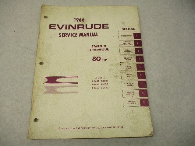4285 OMC 1966 Evinrude Outboard Service Repair Manual 80 HP Starflite Speedifour