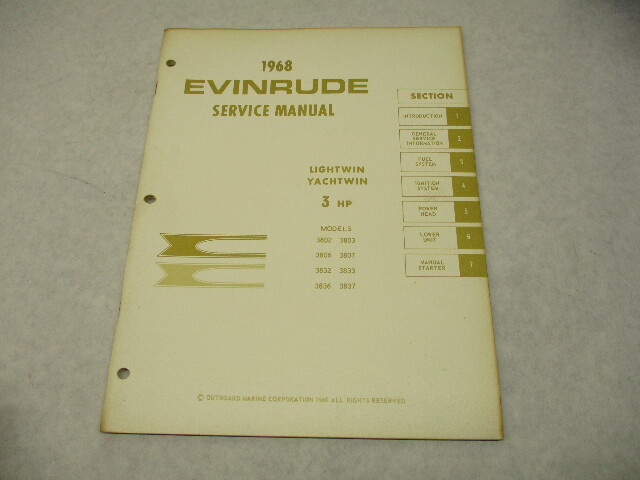 4477 OMC 1968 Evinrude Outboard Service Repair Manual 3 HP Lightwin Yachtwin
