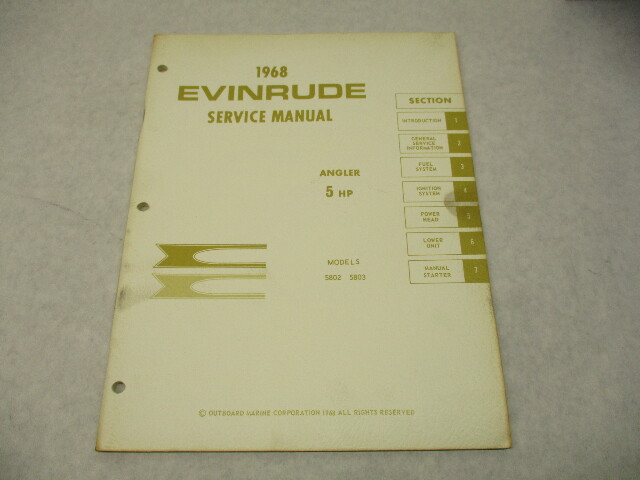 4478 OMC 1968 Evinrude Outboard Service Repair Manual 5 HP Angler 5802 5803