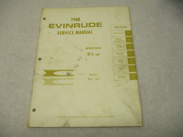 4480 OMC 1968 Evinrude Outboard Service Repair Manual 9-1/2 HP Sportwin 9822 9823