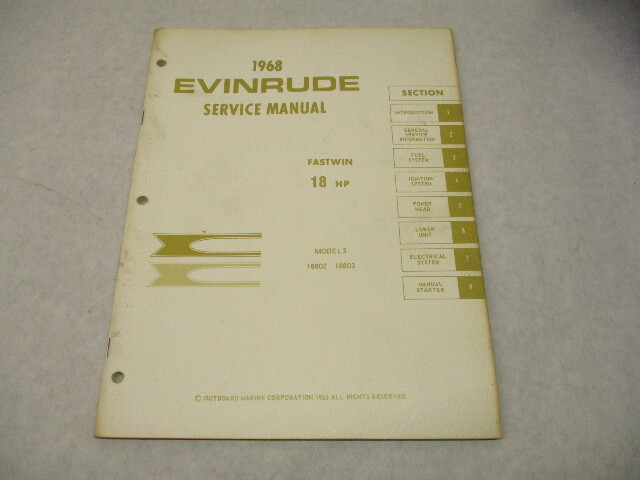 4481 OMC 1968 Evinrude Outboard Service Repair Manual 18 HP Fastwin 18802