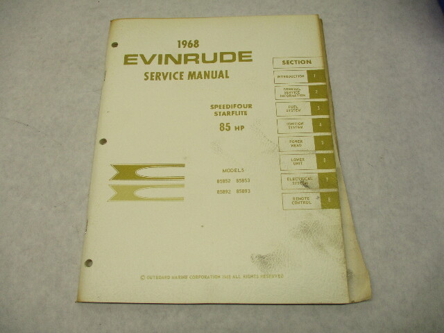 4486 OMC 1968 Evinrude Outboard Service Repair Manual 85 HP Speedifour Starflite