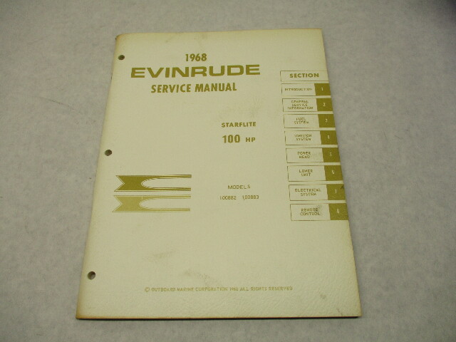 4487 OMC 1968 Evinrude Outboard Service Repair Manual 100 HP Starflite 100882