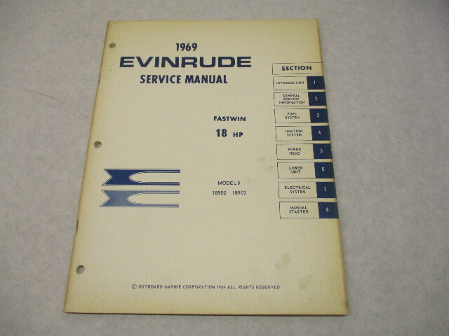 4593 OMC 1969 Evinrude Outboard Service Repair Manual 18 HP Fastwin 18902 18903