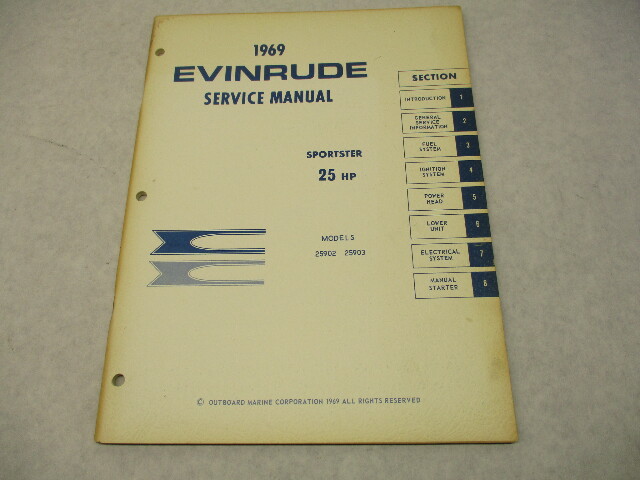 4594 OMC 1969 Evinrude Outboard Service Repair Manual 25 HP Sportster 25902 25903