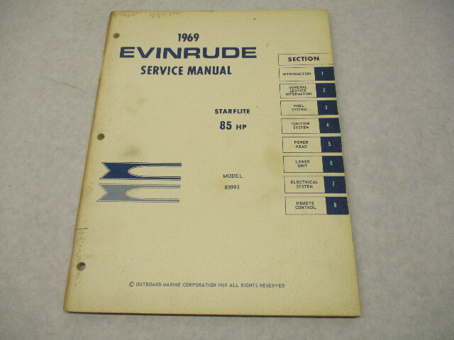 4598 OMC 1969 Evinrude Outboard Service Repair Manual 85 HP Starflite 85993