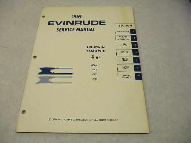 4590 OMC 1969 Evinrude Outboard Service Repair Manual 4 HP Lightwin Yachtwin Models