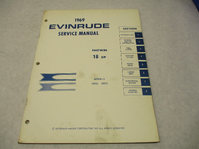 4593 OMC 1969 Evinrude Outboard Service Repair Manual 18 HP Fastwin Models