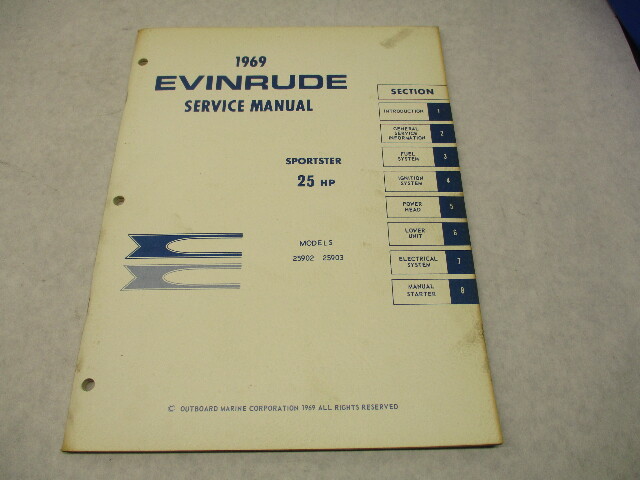 4594 OMC 1969 Evinrude Outboard Service Manual 25 HP Sportster 25902 25903