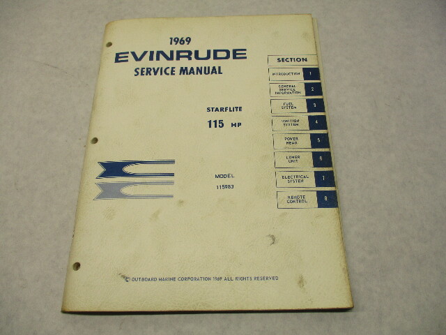 4599 OMC 1969 Evinrude Outboard Service Repair Manual 115 HP Starflite 115983 Model