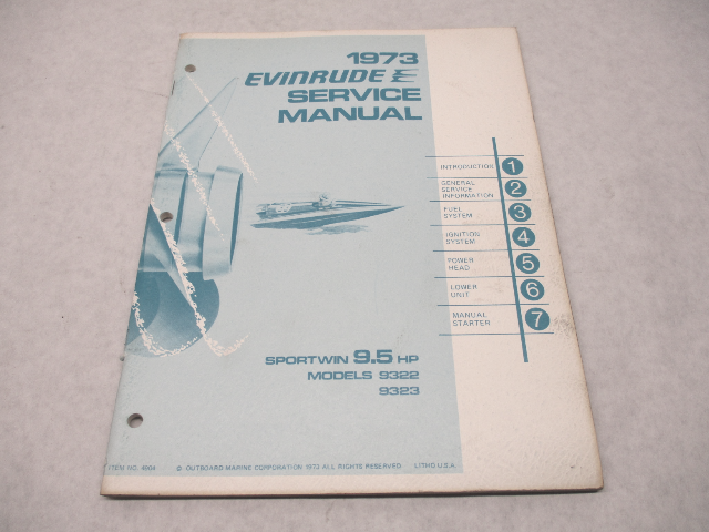 4904 OMC 1973 Evinrude Outboard Service Repair Manual 9-1/2 HP Sportwin 9322 9323