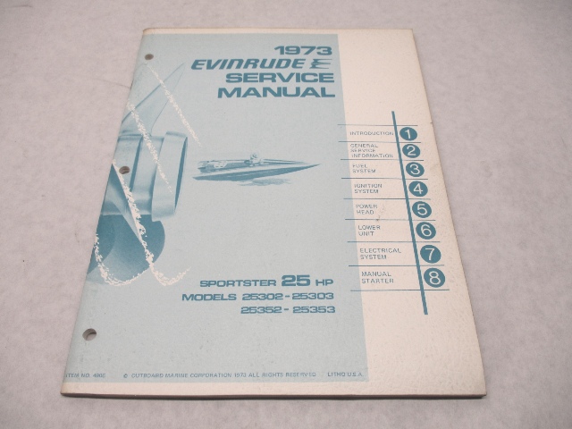 4906 OMC 1973 Evinrude Outboard Service Repair Manual 25 HP Sportster