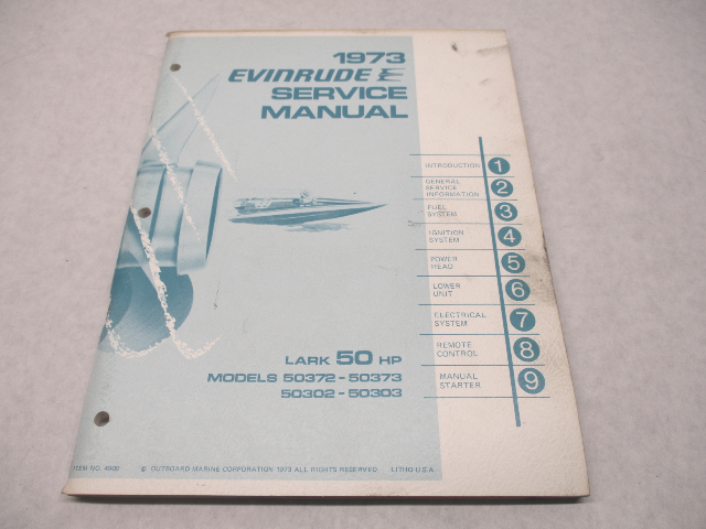 4908 OMC 1973 Evinrude Outboard Service Repair Manual 50 HP Lark
